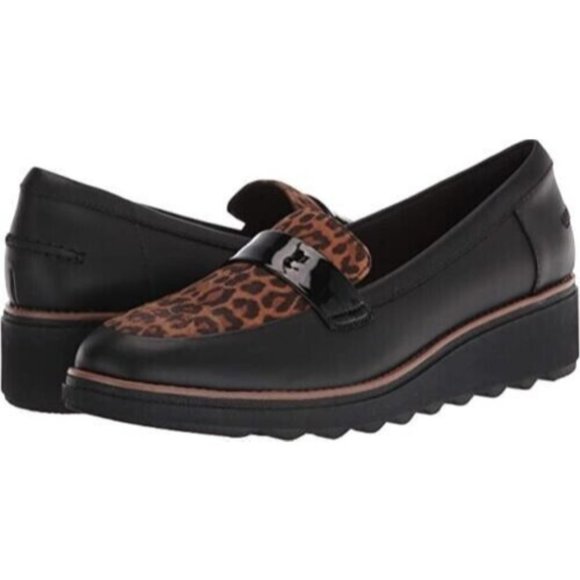 Clarks Sharon Gracie Loafer Donna - Pelle Nera Con Suola In Pelle - Taglia 8 US Wide
